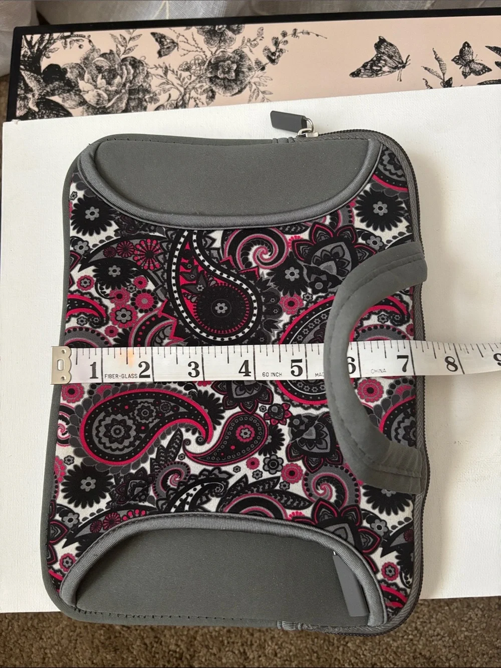 Gray and Pink Paisley Neoprene Travel Case with Zipper Closure